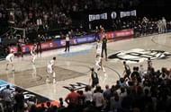 Kevin Durant #7 of the Brooklyn Nets takes a shot.